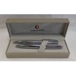 SHEAFFER STAINLESS STEEL BALL POINT PEN & MECHANICAL PENCIL BOXED