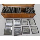 MAGIC LANTERN GLASS SLIDES IN ONE BOX TO INCLUDE RAILWAY SCENES, CANADA LECTURE,