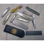 VARIOUS MOTHER OF PEARL HANDLED & OTHER FOLDING KNIVES - SOME SILVER