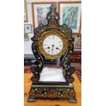 19TH CENTURY EBONISED MANTLE CLOCK WITH BRASS,