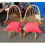 PAIR OF 21ST CENTURY SPINDLE BACK BEECH ARMCHAIRS ON TURNED SUPPORTS Condition Report:
