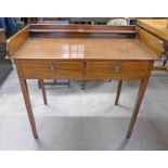 EARLY 20TH CENTURY INLAID MAHOGANY SIDE TABLE WITH 3/4 GALLERY TOP OVER 2 DRAWERS ON SQUARE TAPERED