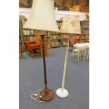 EARLY 20TH CENTURY MAHOGANY STANDARD LAMP WITH DECORATIVE CARVING & CIRCULAR BASE,