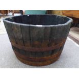 1/2 BARRELL PLANTER WITH LABEL PORT DUNDAS 76CM