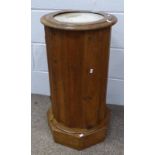 19TH CENTURY MAHOGANY SINGLE DOOR CABINET WITH MARBLE INSERT IN TOP.