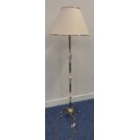 ARTS & CRAFTS STYLE STANDARD LAMP WITH PORCELAIN & BRASS COLUMN