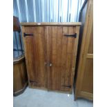 PINE 2-DOOR CUPBOARD WITH SHELVED INTERIOR - 150CM TALL Condition Report: Well worn