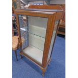 WALNUT DISPLAY CASE WITH GLASS SHELVED INTERIOR & SINGLE GLASS PANEL DOOR ON SMALL QUEEN ANNE
