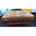 19TH CENTURY MAHOGANY FRAMED STOOL WITH LIFT UP LID.