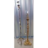 GILT STANDARD LAMP WITH REEDED DECORATION & BRASS STANDARD LAMP