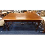 20TH CENTURY OAK KITCHEN TABLE ON TURNED SUPPORTS 168CM LONG - DRAWER MISSING