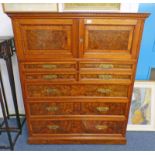 LATE 19TH CENTURY MAHOGANY & BURR WALNUT TALLBOY WITH 2 PANEL DOORS OVER 4 SHORT DRAWERS WITH 3