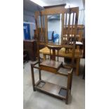 EARLY 20TH CENTURY OAK HALLSTAND WITH PIERCED DECORATION & LIFT-UP DRAWER - 91CM WIDE