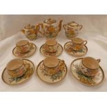 19TH CENTURY JAPANESE SATSUMA POTTERY 6 PLACE TEASET WITH TEAPOT, SUGAR & CREAM,