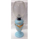 19TH CENTURY BLUE GLASS PARAFFIN LAMP WITH GILT DECORATION Condition Report: 33cm