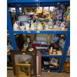 VARIOUS PORCELAIN, SILVER PLATED CUTLERY INCLUDING CASED SERVERS, VARIOUS PICTURES, LINEN,