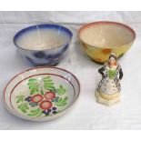 METHVEN & SONS SPONGE WARE BOWL & 2 SCOTTISH POTTERY BOWL DECORATED WITH PALM TREES & ELEPHANTS & A