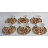 SET 6 ROYAL CROWN DERBY IMARI PATTERN COFFEE CANS & SAUCERS