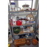 SELECTION OF VARIOUS PORCELAIN SILVER PLATED WARE ETC ON 4 SHELVES