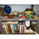 SELECTION OF VARIOUS PORCELAIN, BOOKS ETC TO INCLUDE TABLE LAMPS, ART POTTERY,