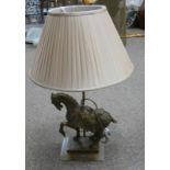 METAL HORSE TABLE LAMP ON HARDSTONE BASE