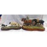 2 BORDER FINE ARTS FIGURE GROUPS OF PLOUGHMAN & 2 HORSES AND SHEEP DOG AND SHEEP