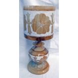 CARVED SOAPSTONE TABLE LAMP WITH CYLINDRICAL SHADE - 52.