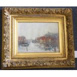 P R BOURNE , FISHING BOATS IN HARBOUR, SIGNED, GILT FRAMED WATERCOLOUR,