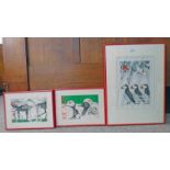 AFTER SIMON DREW PUFFINS OUTDOORS AND HEADS & TAILS SIGNED FRAMED LIMITED EDITION PRINT AND PAIR