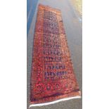 RICH BLUE GROUND PERSIAN VILLAGE RUNNER WITH ALL OVER DESIGN,