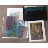 IRENE HALLIDAY PORTRAIT OF A WOMAN SIGNED 60 CM X 45 CM AND FOLDER OF WATERCOLOURS,