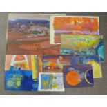 IRENE HALLIDAY CONTINENTAL SCENES SIGNED UNFRAMED PAINTINGS LARGEST 56 CM X 67 CM