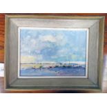 WH FORD BOATS IN SHADOW SIGNED FRAMED OIL PAINTING 22 CM X 31 CM