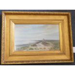 T B HARDY, SAND DUNES BY WINDMILL, SIGNED, GILT FRAMED WATERCOLOUR,