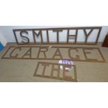 3 PART METAL GARAGE SIGN "THE SMITHY GARAGE",