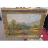 TH GIBB, HEAD OF BARROWDALE, SIGNED TO REVERSE, GILT FRAMED OIL PAINTING,