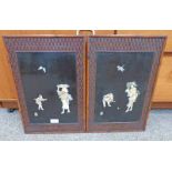 PAIR OF JAPANESE INLAID LACQUER PANELS 45CM TALL