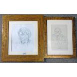 FRAMED PENCIL DRAWING OF A MAN SIGNED ANTHONY BURGESS & 1 OTHER FRAMED PENCIL DRAWING OF A MAN