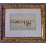 J WILLIAMS RSA 1785 - 1846 "RETURN OF BOATS TO OBAN HARBOUR 1833" SIGNED FRAMED WATERCOLOUR