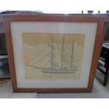 BEL COWIE A PAINTED SHIP ON A PAINTED OCEAN SIGNED IN PENCIL OAK FRAMED ARTISTS PROOF 46 CM X 58 CM