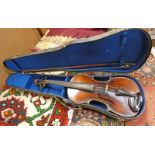 VIOLIN WITH 36CM LONG BACK AND JOSEPH GUARNERIUS LABEL TO INTERIOR Condition Report: