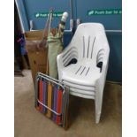 2 FOLDING METAL FRAMED CHAIRS,