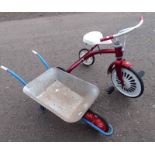 CHILD'S TRICYCLE AND WHEEL BARROW