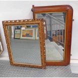 BEVELED EDGE MIRROR WITH DECORATIVE GILT FRAME AND INLAID MAHOGANY FRAMED MIRROR