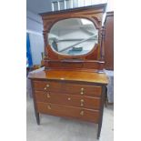 EARLY 20TH CENTURY MAHOGANY DRESSING CHEST WITH MIRROR OVER 3 DRAWERS ON SQUARE SUPPORTS,