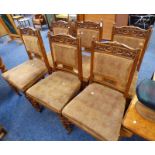 SET OF 6 LATE 19TH CENTURY OAK DINING CHAIRS WITH CARVED DECORATION ON TURNED SUPPORTS