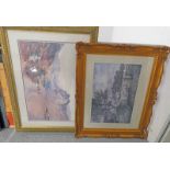 PAIR OF LARGE SCENIC PRINTS WITH DECORATIVE GILT FRAMES.