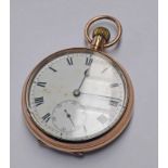 9CT GOLD OPENFACE POCKET WATCH WITH SUBSIDIARY SECOND DIAL & WHITE ENAMEL DIAL - 90G