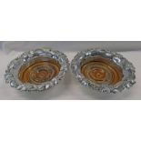 PAIR OF 19TH CENTURY SHEFFIELD PLATED WINE COASTERS WITH GRAPE VINE BORDER - 19.