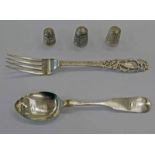 SILVER DECORATIVE FORK, 19TH CENTURY 925 SILVER SPOON,